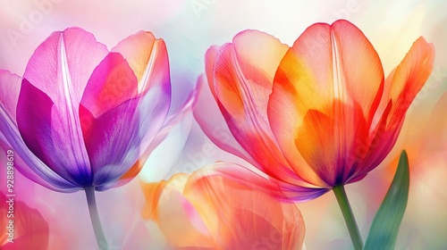 Abstract vibrant flowers with soft, blurred details on a neutral, simple background, creating a serene effect