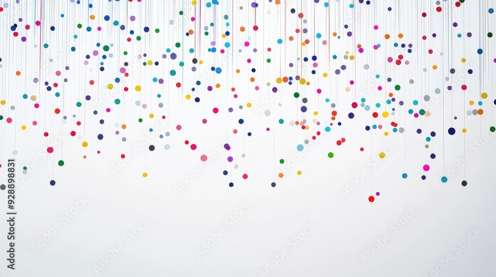 Beautiful abstract design with dynamic colorful dots raining down on a crisp white background for a playful effect Beautiful abstract design with dynamic colorful dots raining down on a crisp white background for a playful effect