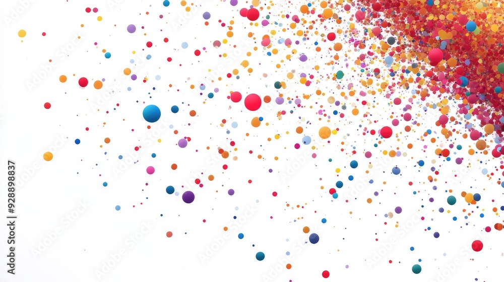 Beautiful abstract dots, colorful and dynamic, falling down gracefully on a minimal white background Beautiful abstract dots, colorful and dynamic, falling down gracefully on a minimal white background
