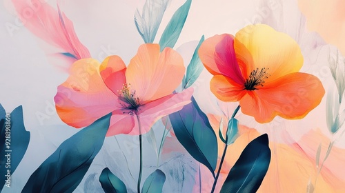 Wallpaper Mural Beautiful abstract floral artwork in bright colors, set against a serene and minimal backdrop Torontodigital.ca