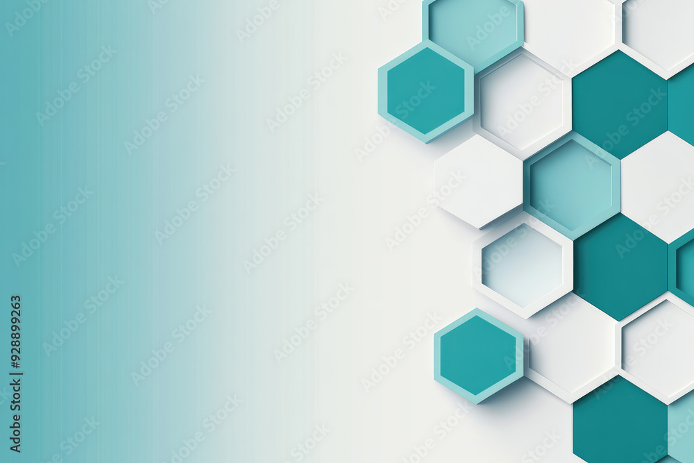 Teal and White Hexagonal Pattern, modern design featuring interlocking hexagons in various shades of teal and white against a soft gradient background, creating a clean aesthetic. Teal and White Hexagonal Pattern, modern design featuring interlocking hexagons in various shades of teal and white against a soft gradient background, creating a clean aesthetic.