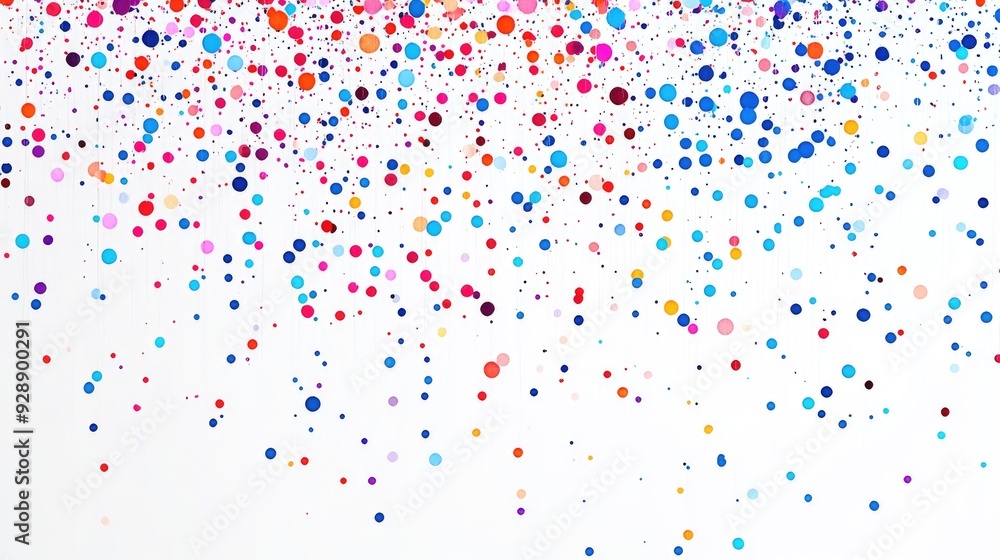 Colorful dots in a dynamic raindrop pattern, falling gracefully on a white background for an abstract and vibrant design Colorful dots in a dynamic raindrop pattern, falling gracefully on a white background for an abstract and vibrant design