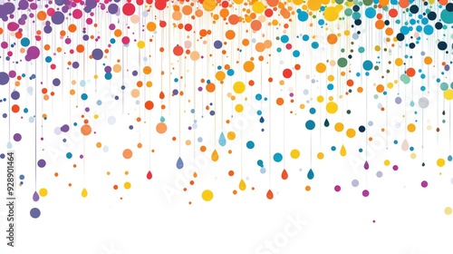 Colorful dots in a dynamic raindrop pattern, falling gracefully on a white background for an abstract and vibrant design