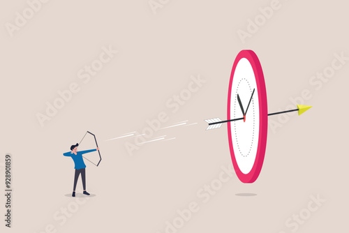 Target with arrow and clocks. Goal setting. Smart goal. Business target concept. Achievement and success