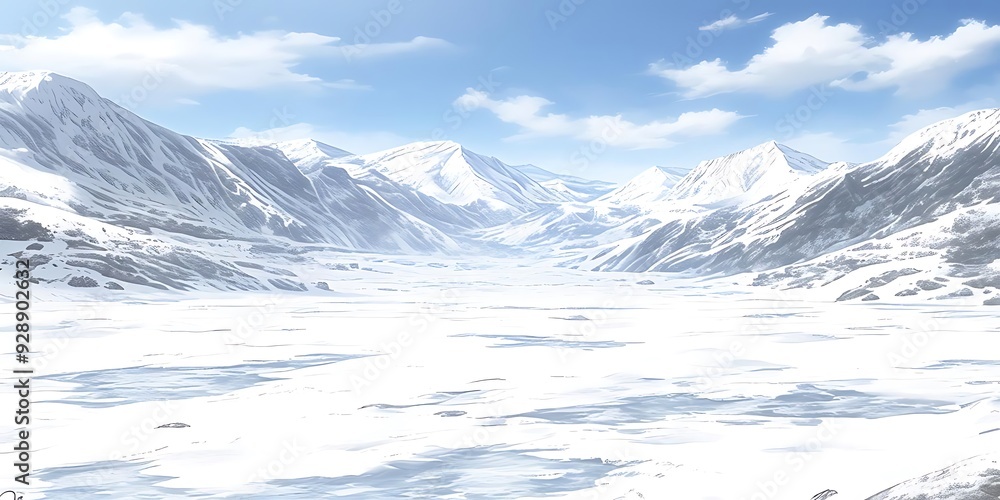 Snowy Mountain Valley Landscape Illustration Snowy Mountain Valley Landscape Illustration