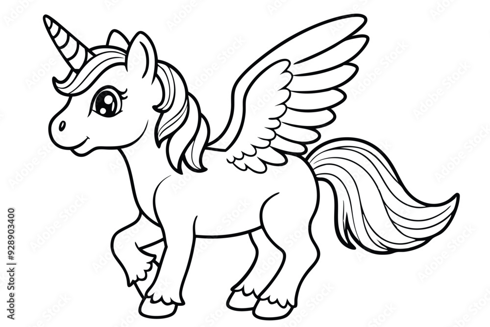 Baby unicorn with wings line art vector illustration Baby unicorn with wings line art vector illustration