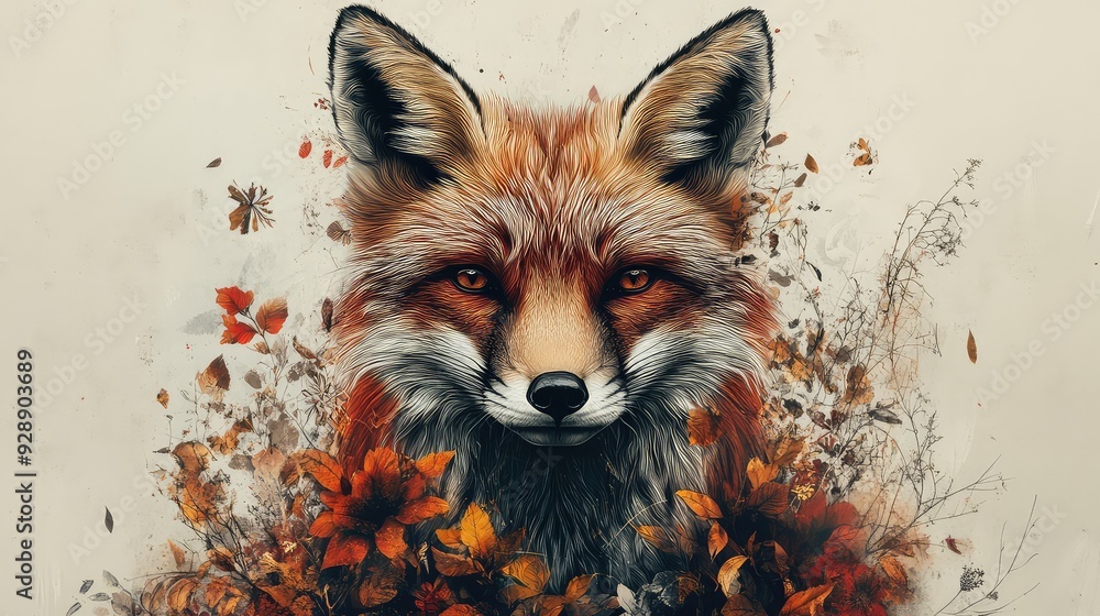 Artistic 3D Portrait of a Fox with Intricate Floral Tattoo Design, Perfect for Creative Advertising and Marketing Campaigns Symbolizing the Fusion of Nature and Body Art Artistic 3D Portrait of a Fox with Intricate Floral Tattoo Design, Perfect for Creative Advertising and Marketing Campaigns Symbolizing the Fusion of Nature and Body Art