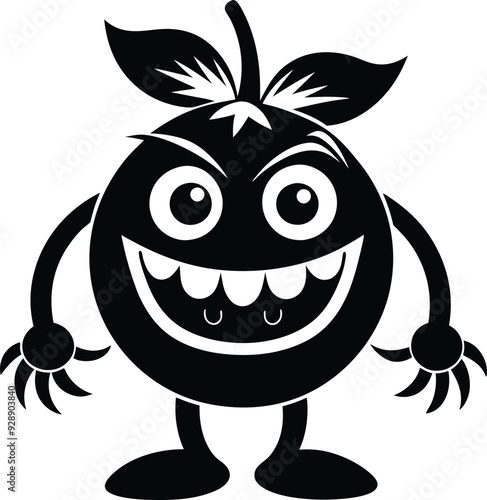 funny fruit monstar character black and white photo