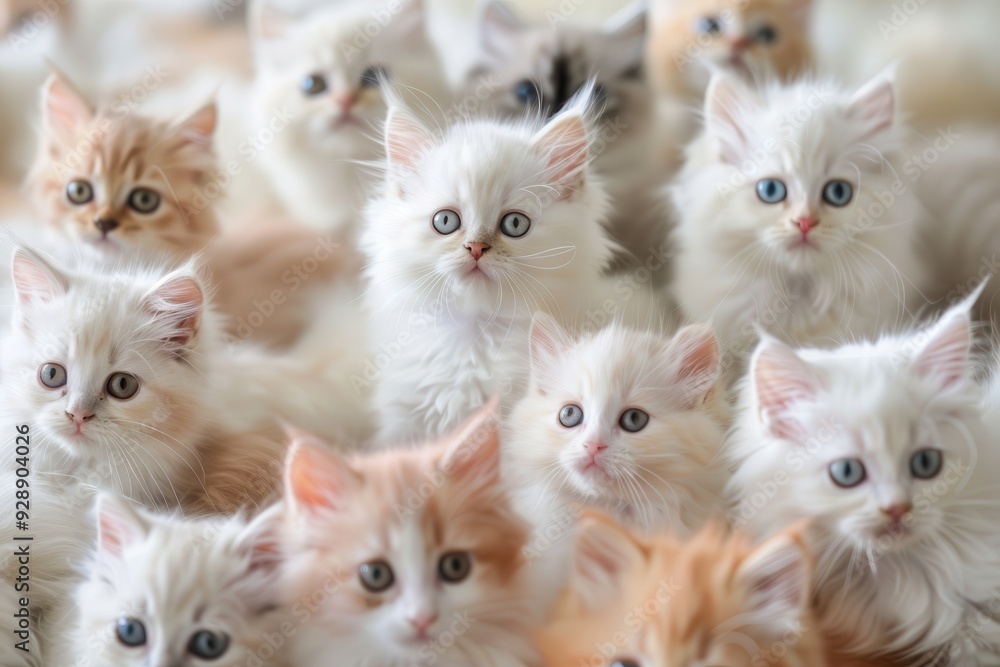 Cat Breeds. Many Cute Kittens of Sacred Birma in White and Pink Background Cat Breeds. Many Cute Kittens of Sacred Birma in White and Pink Background