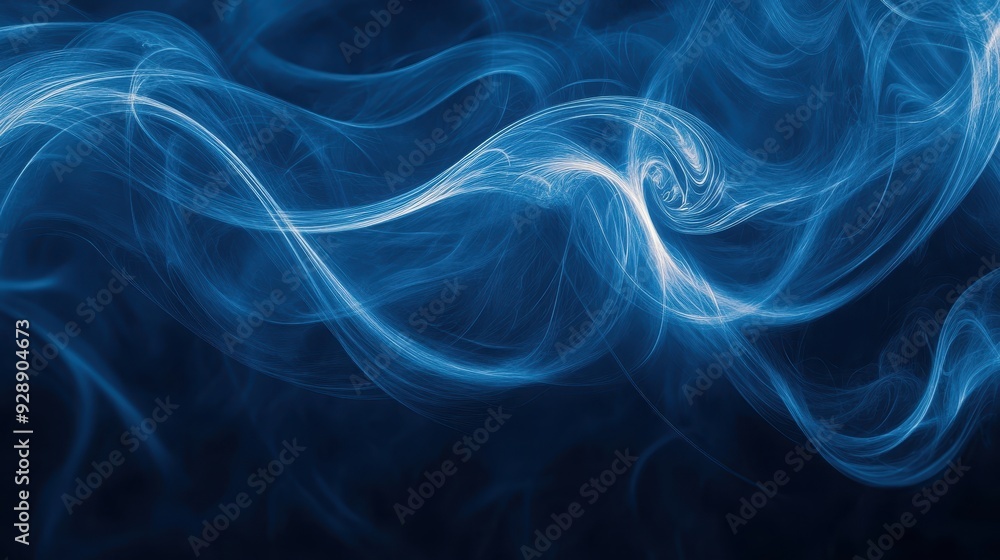 Fototapeta premium Abstract swirling blue smoke on a dark background, creating a sense of motion and fluidity.