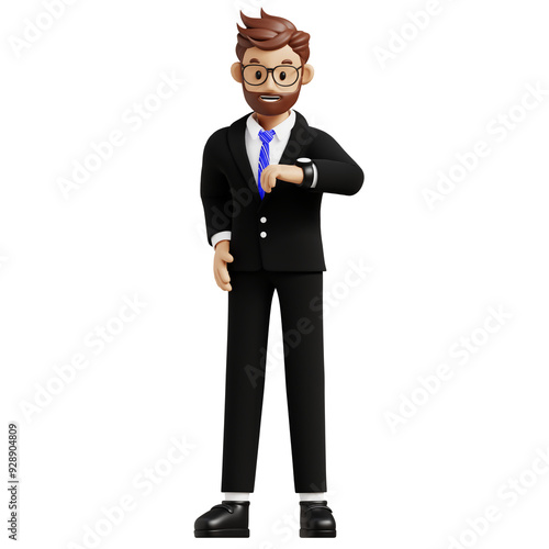 Business man checking time 3d character illustration