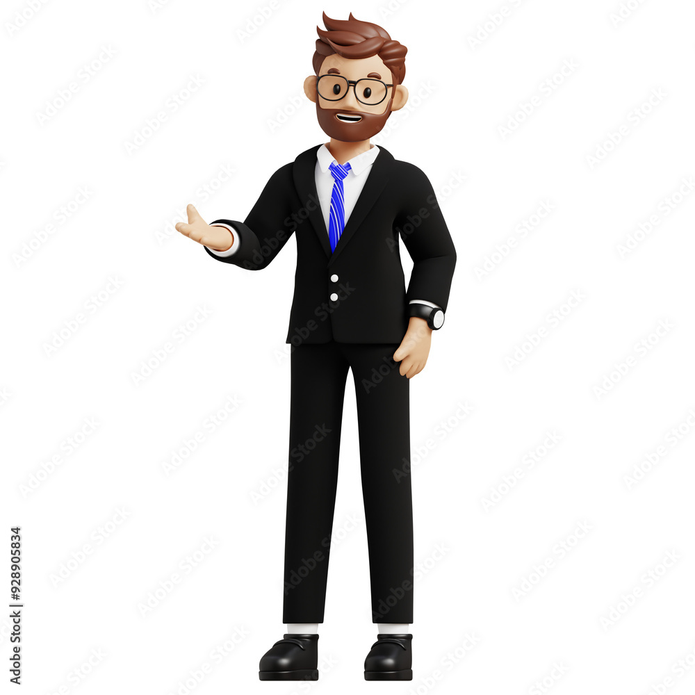 Businessman showing something 3d character illustration Businessman showing something 3d character illustration