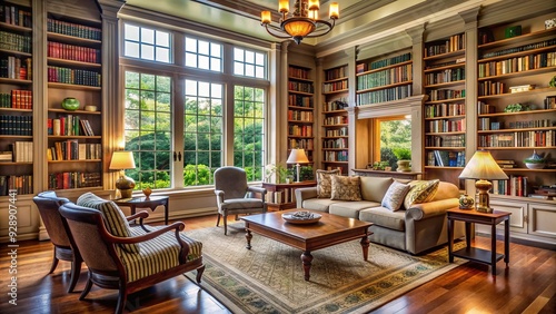 Wallpaper Mural Bibliophile's Sanctuary: Sophisticated, knowledgeable, serene, natural light, muted colors Torontodigital.ca