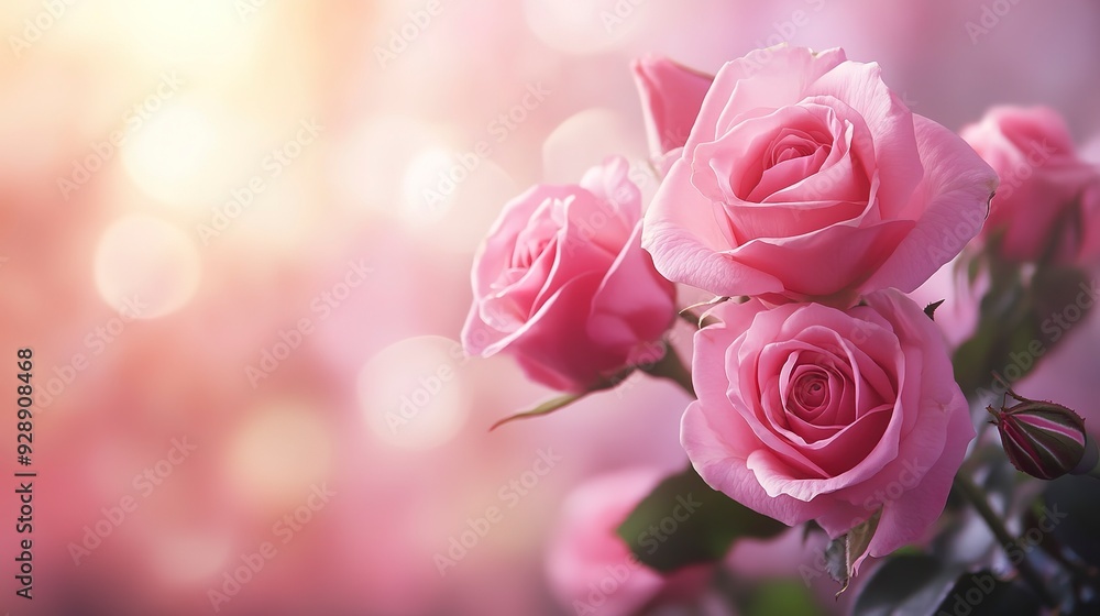 pink rose flowers for love romance background. Blurred background with three pink roses pink rose flowers for love romance background. Blurred background with three pink roses