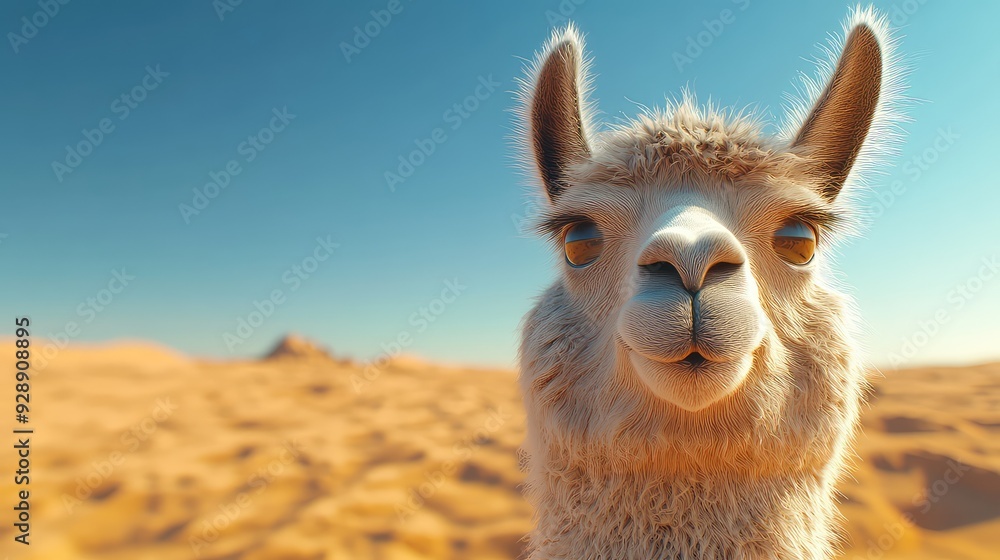 Obraz premium Llama in the Desert Created with Generative AI Technology, Showcasing a Surreal and Whimsical Scene of a Llama in a Vast, Arid Landscape