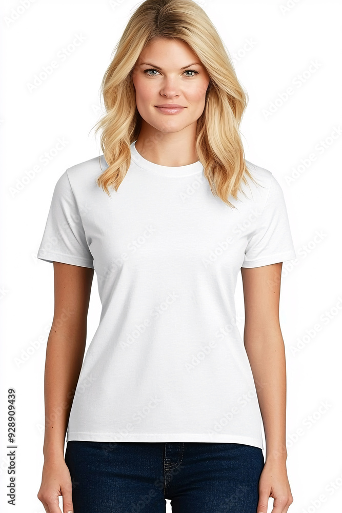 Fototapeta premium Set Mockup of a t-shirt 3D rendering, with a round neck, universal clothing for women, men, isolated on background. Template of fashion clothes for branding, place for design