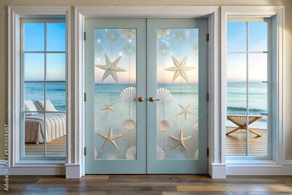 Coastal Elegance: Frosted glass doors with seashell or nautical motifs, capturing the essence of the beach. Coastal Elegance: Frosted glass doors with seashell or nautical motifs, capturing the essence of the beach.