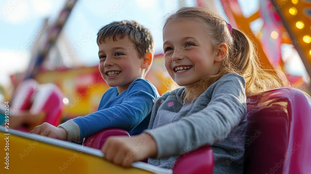 high-resolution, ultra-realistic, 4K, cinematic image of boy and girl enjoy with attraction in lunapark high-resolution, ultra-realistic, 4K, cinematic image of boy and girl enjoy with attraction in lunapark