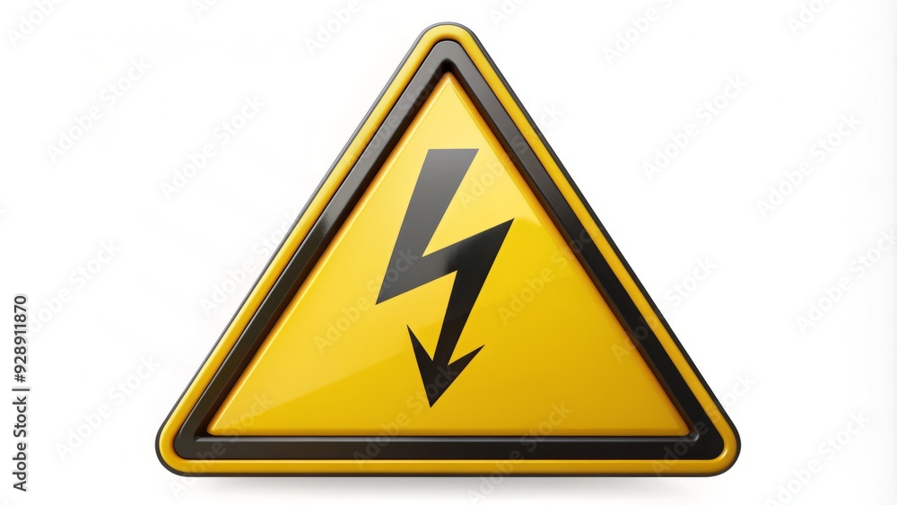 Electrifying yellow warning sign with a bold black exclamation mark inside a triangular border, symbolizing shock, danger, or high voltage, against a bright white background. Electrifying yellow warning sign with a bold black exclamation mark inside a triangular border, symbolizing shock, danger, or high voltage, against a bright white background.