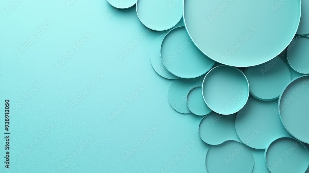 Teal circular shapes overlap on a soft blue background, creating a visually appealing abstract design