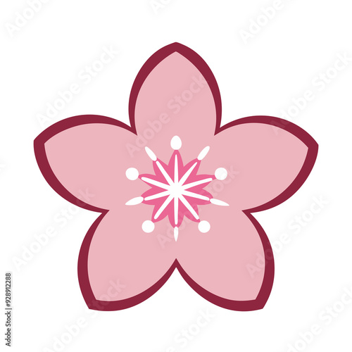 A single pink five petaled sakura flower