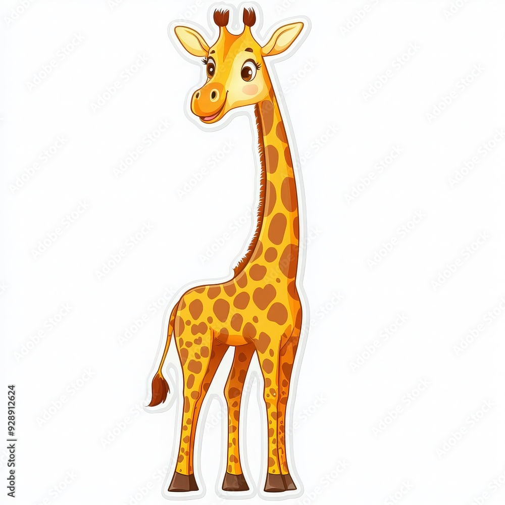 A cheerful cartoon giraffe with a long neck and unique spotted pattern, perfect for children's illustrations or animal themes. A cheerful cartoon giraffe with a long neck and unique spotted pattern, perfect for children's illustrations or animal themes.