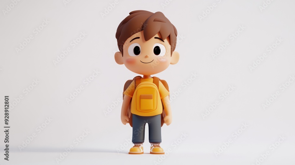 Smiling Cartoon Child with Backpack in Light Background, Ready for Adventure Smiling Cartoon Child with Backpack in Light Background, Ready for Adventure