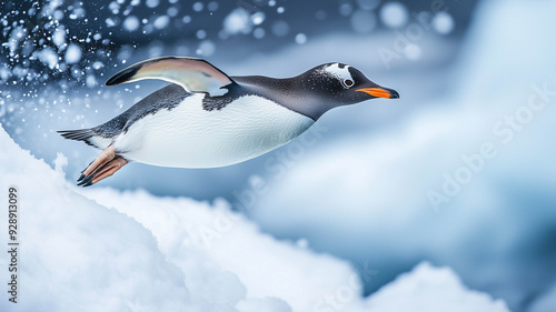 penguin diving into the white surface,