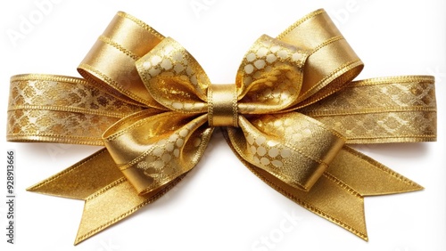 Elegant golden Christmas ribbon with intricate texture and subtle sheen, perfectly tied in a luxurious bow, adding sophistication to holiday gifts and decorations.