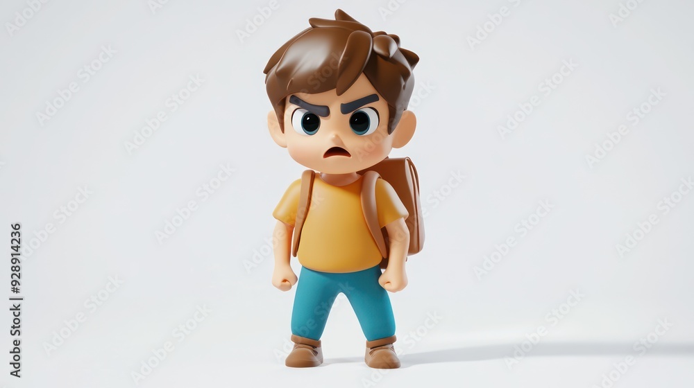 Determined Kid Character with Backpack on White Background Portrayed with 3D Animation Determined Kid Character with Backpack on White Background Portrayed with 3D Animation