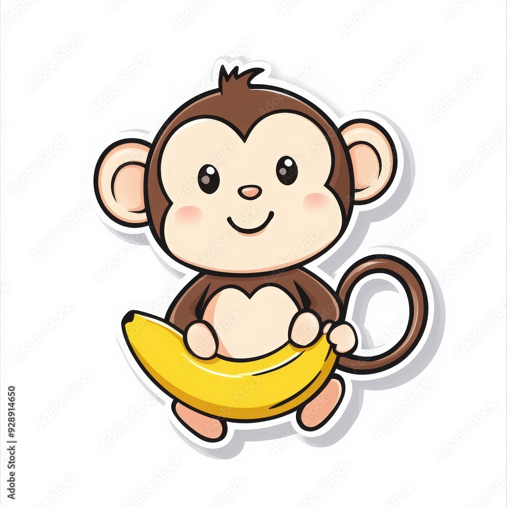 Cute cartoon monkey holding a banana, perfect for children's themes, playful designs, and animal-related content. Cute cartoon monkey holding a banana, perfect for children's themes, playful designs, and animal-related content.