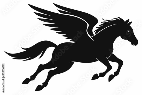 Horse flying silhouette, pegasus flying horse with wings vector
