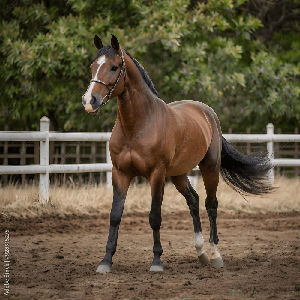 Fototapeta premium beautiful thoroughbred horse in the field