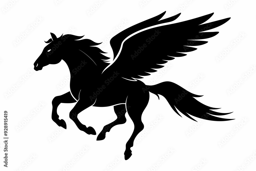 flying pegasus vector silhouette, winged horse icon, unicorn design flying pegasus vector silhouette, winged horse icon, unicorn design