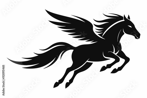 flying pegasus vector silhouette, winged horse icon, unicorn design