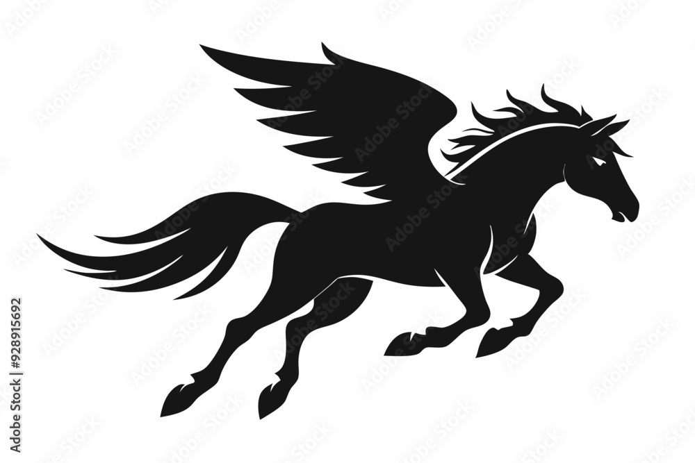 flying pegasus vector silhouette, winged horse icon, unicorn design flying pegasus vector silhouette, winged horse icon, unicorn design