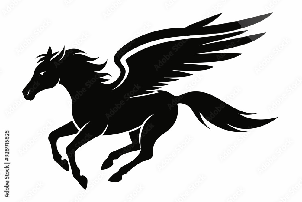 flying pegasus vector silhouette, winged horse icon, unicorn design flying pegasus vector silhouette, winged horse icon, unicorn design