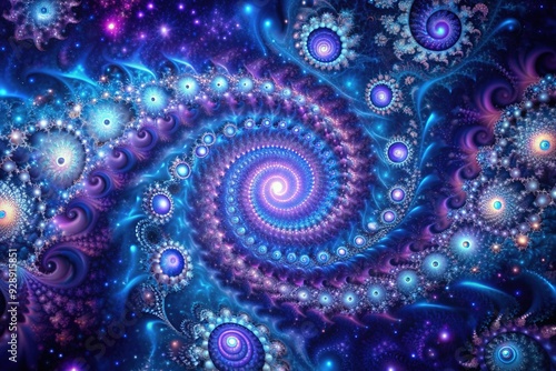 Wallpaper Mural Fractal Galaxy's Embrace: Organic, celestial, intricate, cosmic, deep blues and purples Torontodigital.ca