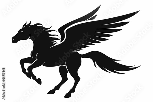 flying pegasus vector silhouette, winged horse icon, unicorn design