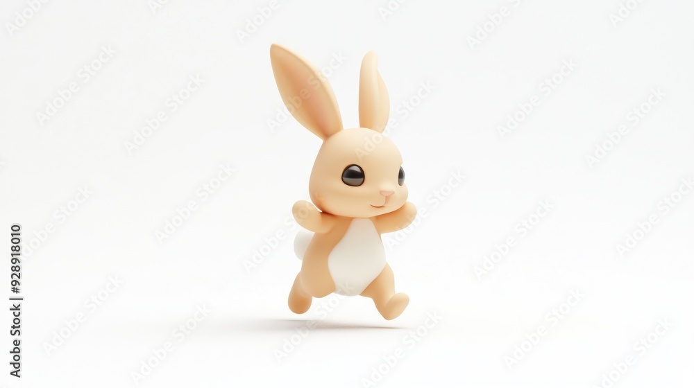 Cute Bunny Figure Jumping in Minimalistic White Background Cute Bunny Figure Jumping in Minimalistic White Background