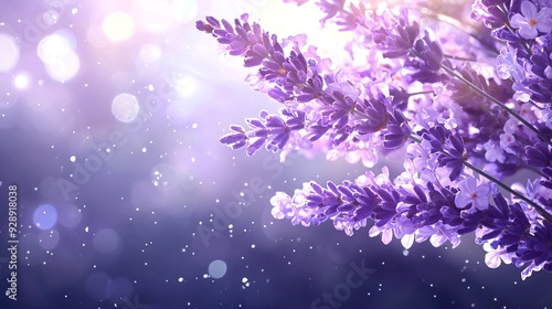   A sharp focus on a group of purple flowers against a soft, out-of-focus background with a hint of light in the backdrop