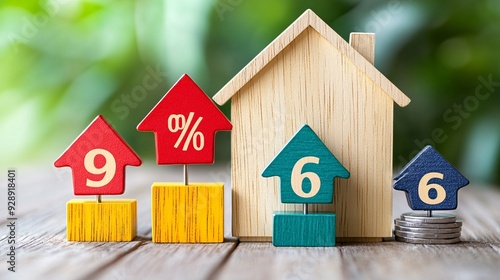 An infographic showing how interest rates affect the cost of loans and the growth of savings using visual aids like percentage signs and arrows Stock Photo with copy space