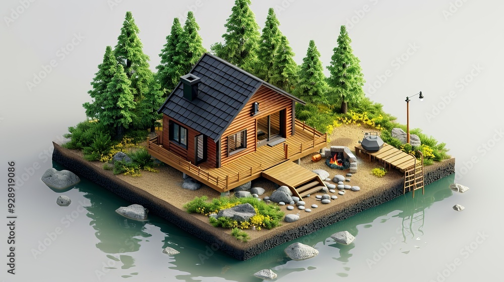 Naklejka premium Tranquil Lakefront Property Seen from Above