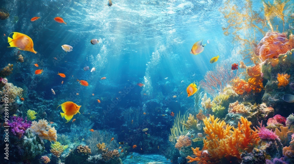 Fototapeta premium Underwater Paradise: Vibrant Coral Reef & Colorful Fish