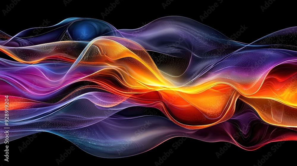 Multi-colored wave on black background with space for text/image Multi-colored wave on black background with space for text/image