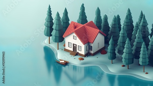 Tranquil Lakefront Property in 3D View