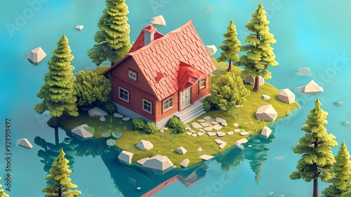 Peaceful Retreat: Isometric Lake House Design