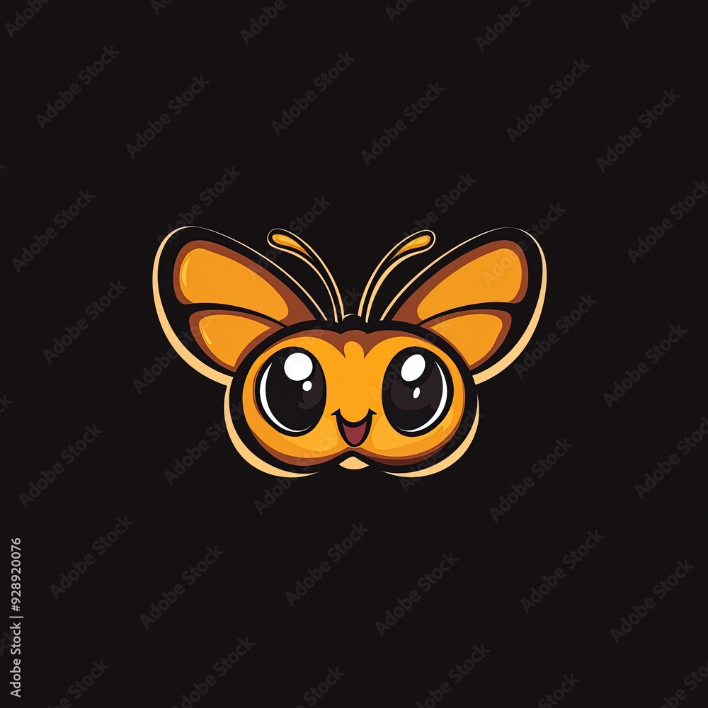 Fototapeta premium Cute cartoon butterfly isolated on a black background. Vector illustration.
