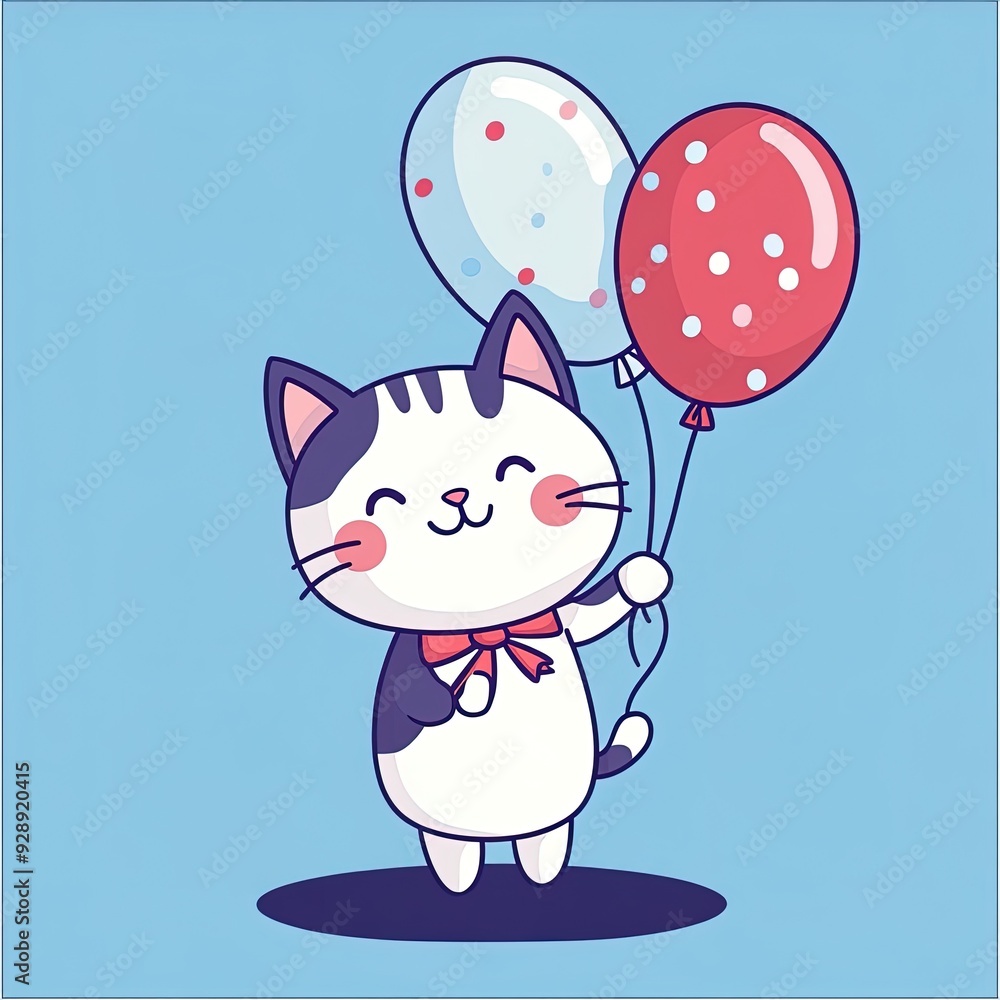 Cute cat with balloons. Vector illustration in a flat style. Cute cat with balloons. Vector illustration in a flat style.