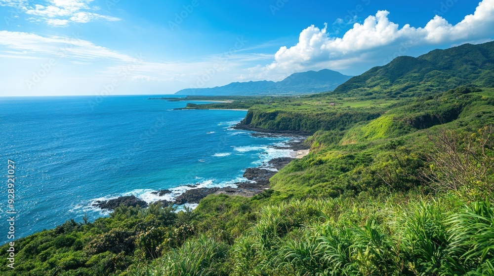Fototapeta premium Coastal Landscape with Mountains and Ocean